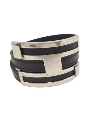 Hermes Puspusu MM Bracelet Leather Silver Black